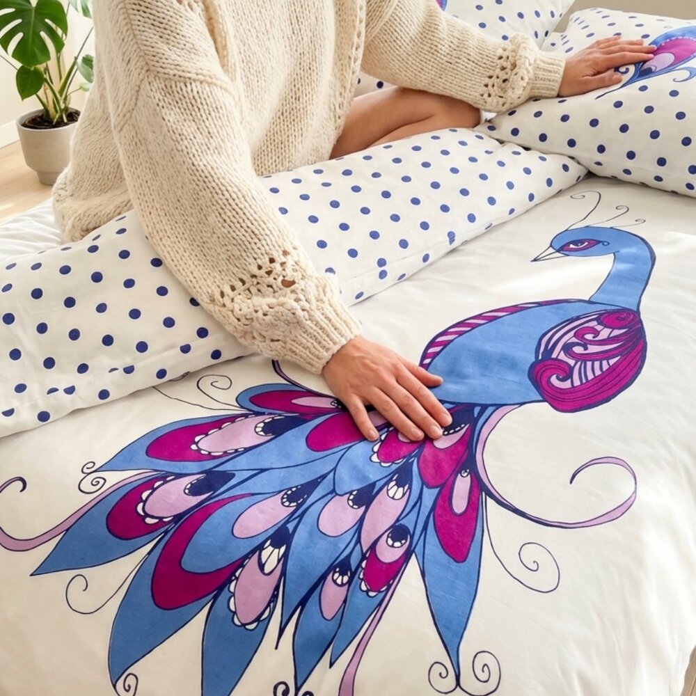KIDS BEDDING ORGANIC COTTON PEACOCK CRIB SHEET